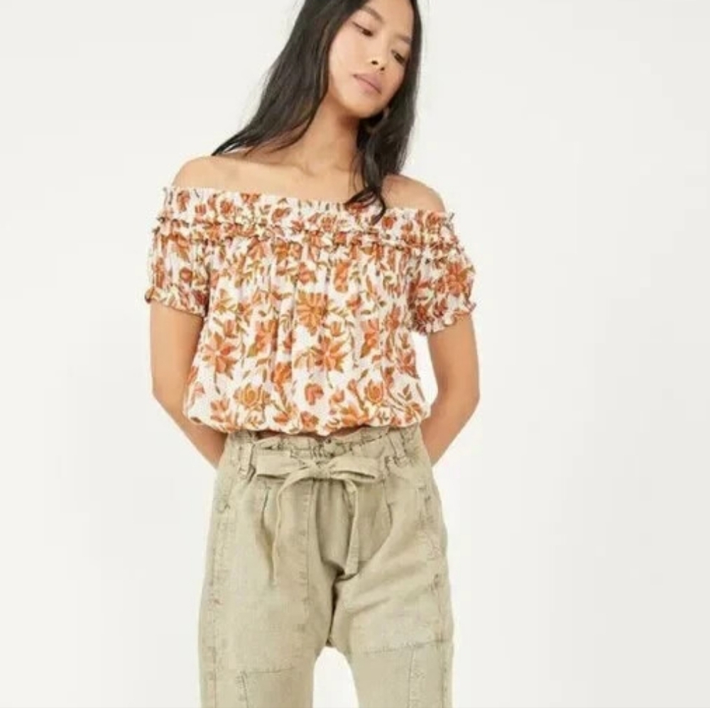 Free People One Suki Off Shoulder Floral Top Size Small
